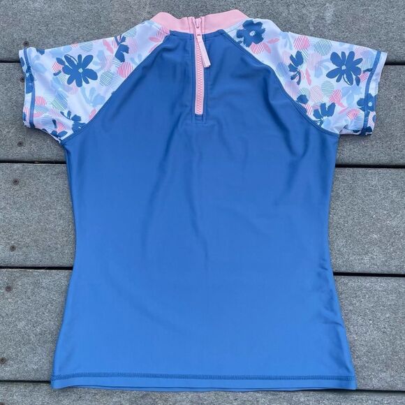 Girls Eddie Bauer Blue & Pink Rash Guard Top Size M 10/12 - Picture 2 of 5